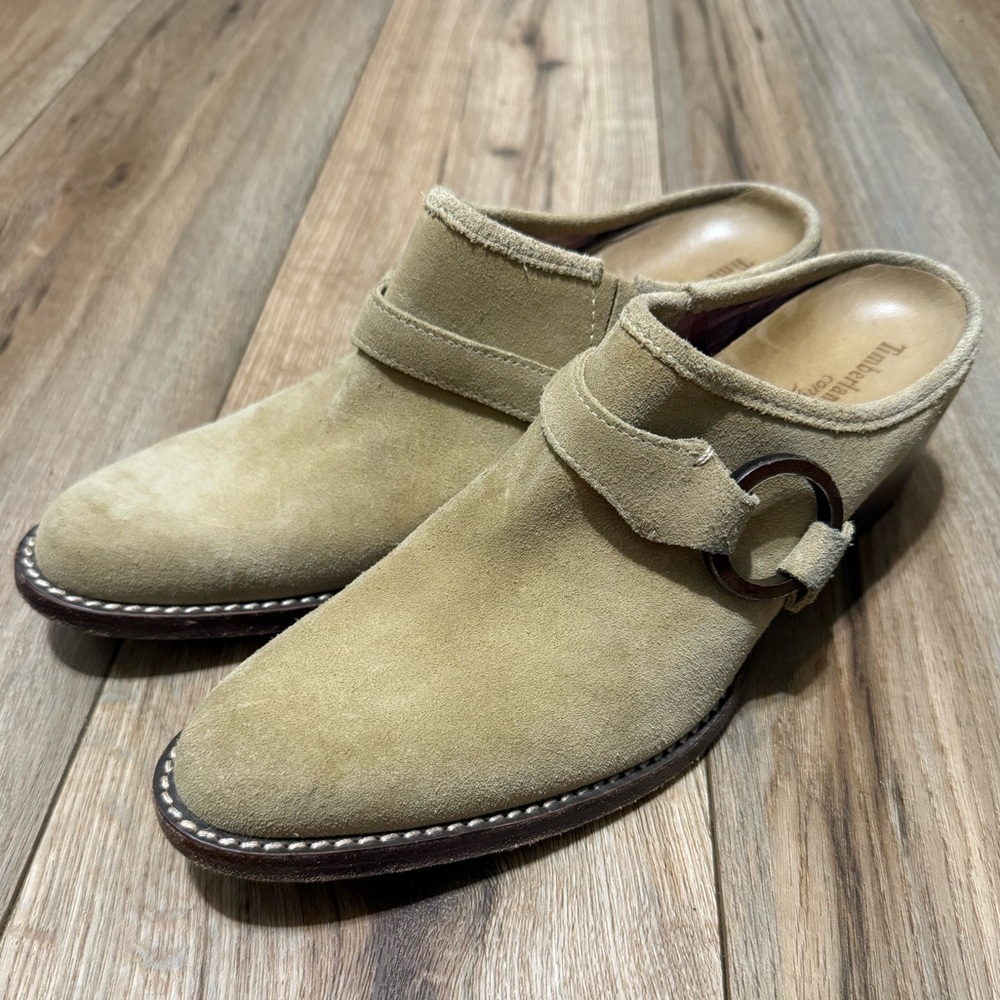 TIMBERLAND Comforia 673336 Women's Clogs Mules Sz US 8.5 M Suede Upper Beige EUC